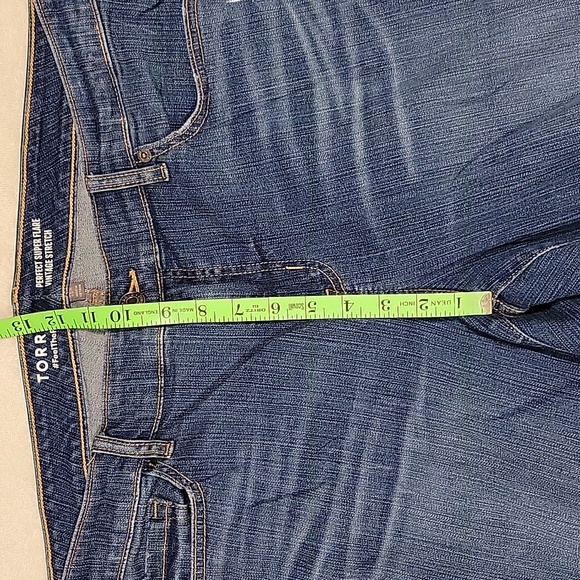 Torrid Perfect Super Flare Vintage Stretch Distressed Blue Flare Jeans - Picture 7 of 14